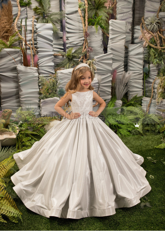 Ivory Sequined Floor Length Flower Girl Dress